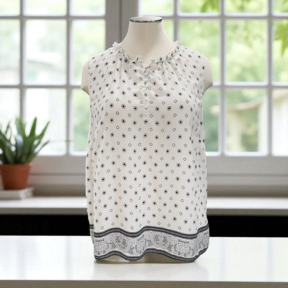 Talbots‎ Plus Size 3X Sleeveless Blouse Ruffle Neck Paisley Boho Tunic Top